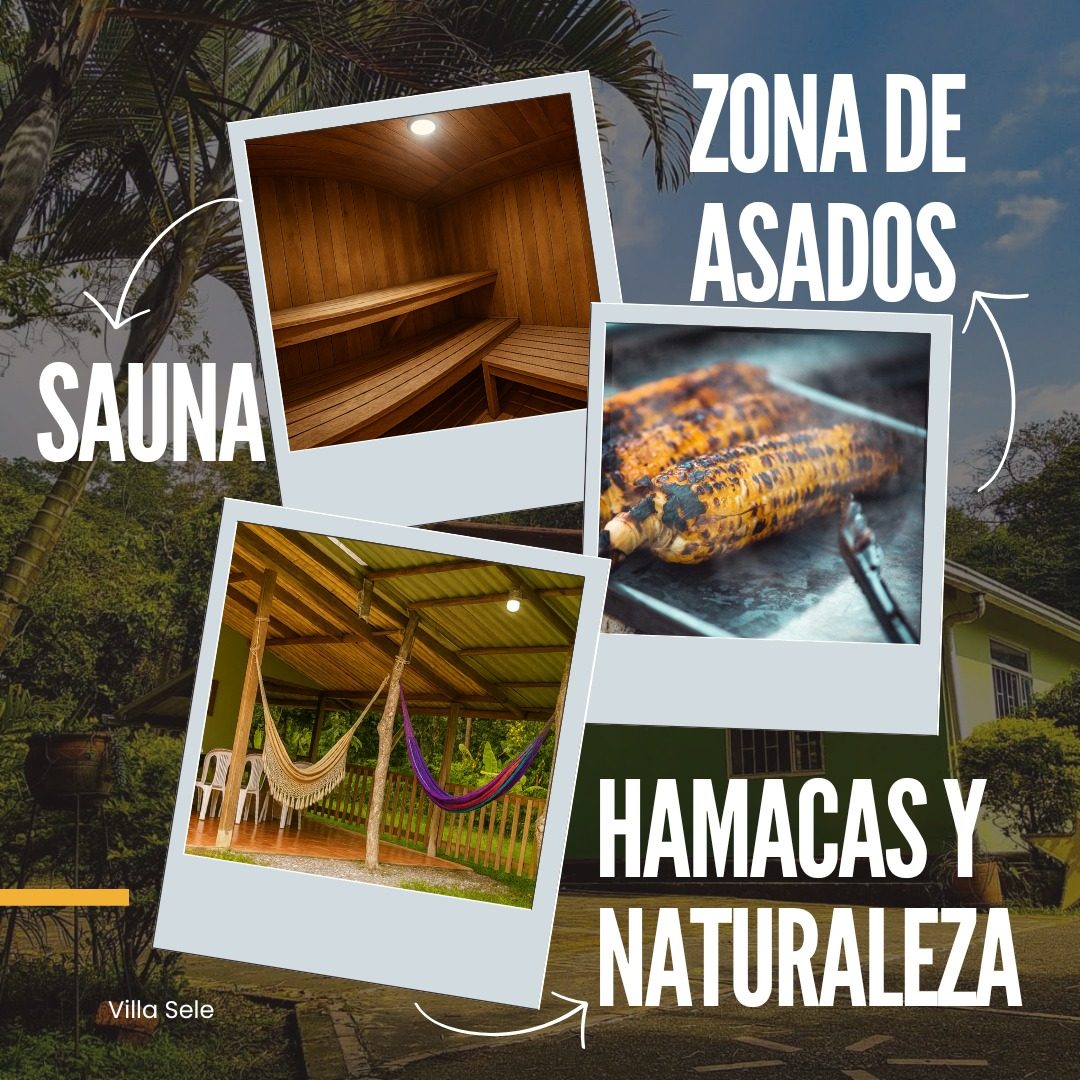 Sauna, zona de asados y hamacas en Villa Sele